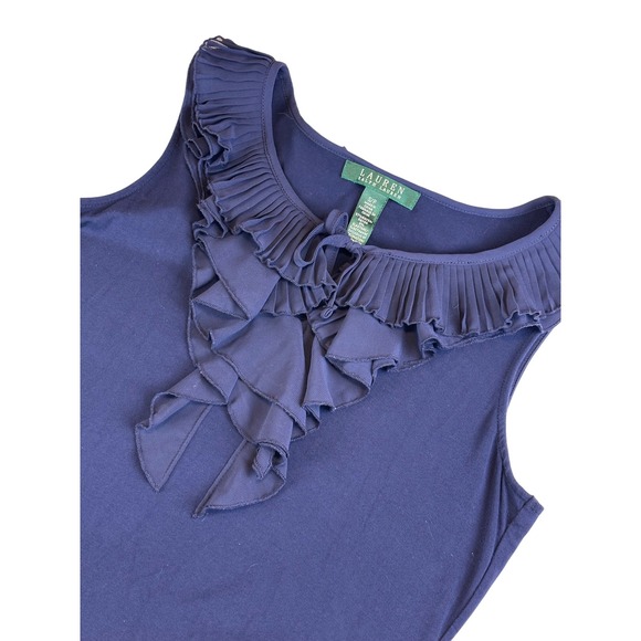 Lauren Ralph Lauren Sleeveless Ruffle Top Pleated Neckline Elegant Blouse Size S - Picture 1 of 8